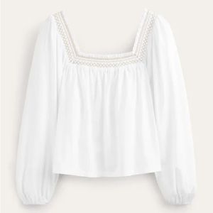Boden Smock Detail Square Neck Blouse with gold metallic detail - new with tags